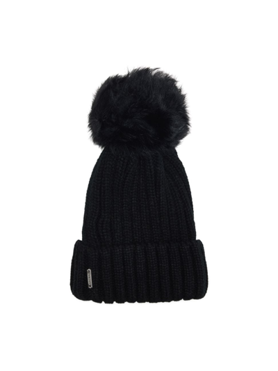 Shop Gorski Women's Knit Hat With Toscana Lamb Pompom In Black