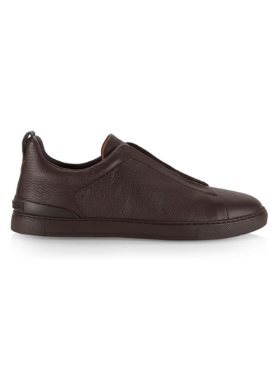 Shop Ermenegildo Zegna Men's Triple Stitch Leather Slip-on Sneakers In Brown