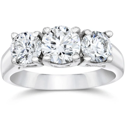 Pompeii3 1 3/4ct Three Stone Round Cut Diamond Engagement Ring 14k White Gold Lab Grown In Multi