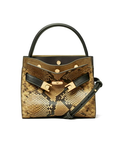 Shop Tory Burch Women's Lee Radziwill Small Snake-embossed Leather Double Bag In Sand Drift