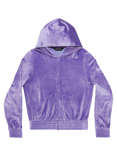 Shop Balenciaga Women's Bb Paris Strass Zip-up Hoodie Fitted In Lilac