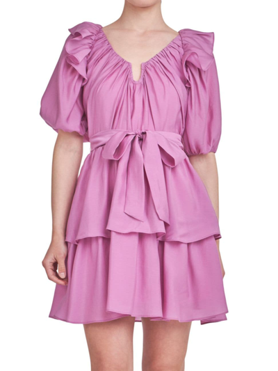 Shop Endless Rose Women's Puff Sleeve Layered Mini Dress In Orchid