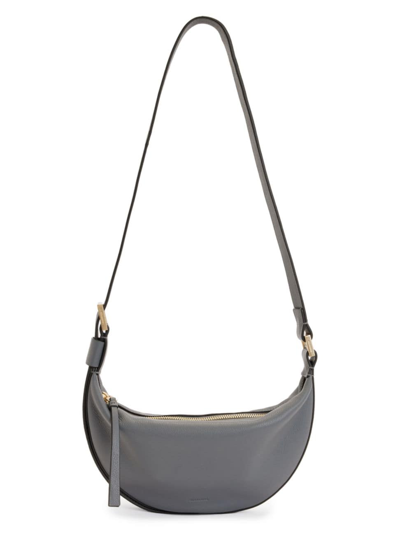 Shop Allsaints Women's Halfmoon Leather Crossbody Bag In Slate Grey