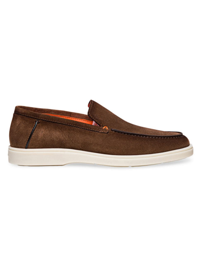 Shop Santoni Men's Slip-on Suede Loafers In Brown