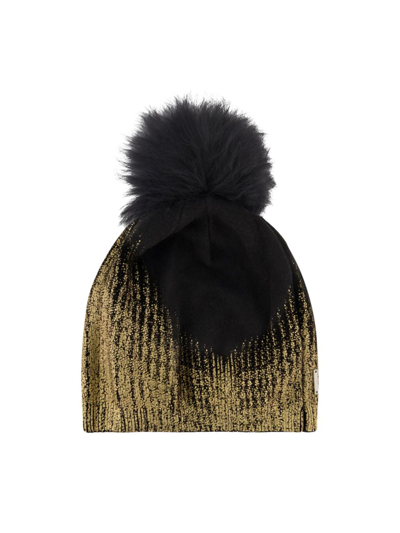 Shop Gorski Women's Metallic Knit Hat With Toscana Lamb Pompom In Black