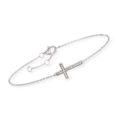 Ross-simons Diamond Sideways Cross Bracelet In Sterling Silver In Silver