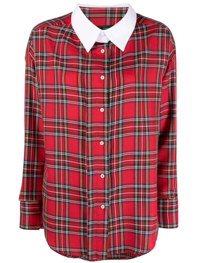 Shop Jejia Tartan-check Long-sleeve Shirt In Red