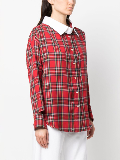 Shop Jejia Tartan-check Long-sleeve Shirt In Red