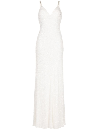Shop Jenny Packham Leila Sequin-embellished Gown In White
