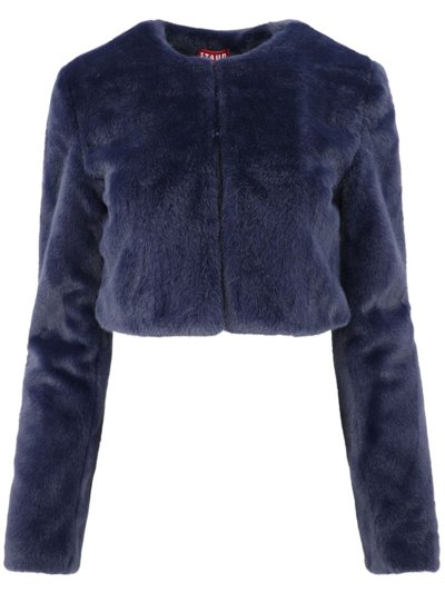 Shop Staud Casimira Faux-fur Cropped Jacket In Blue