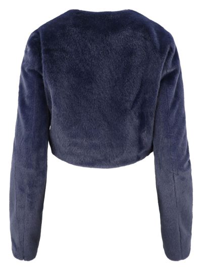 Shop Staud Casimira Faux-fur Cropped Jacket In Blue