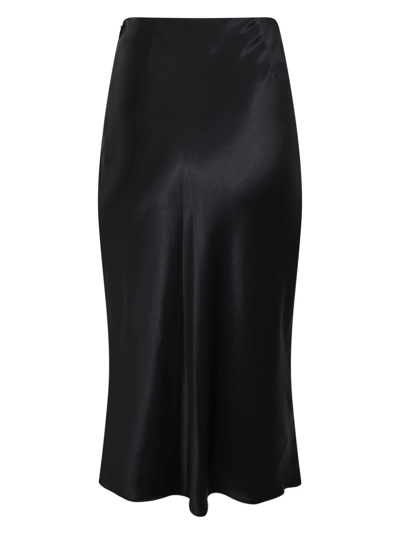 Shop Staud Angela Satin Midi Skirt In Black