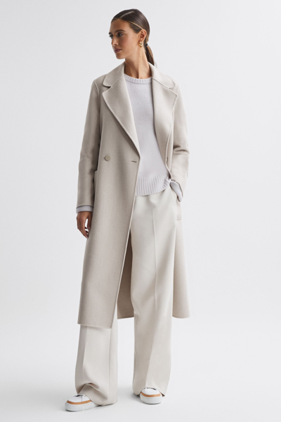 Shop Reiss Lucia - Stone Long Wool Blend Blindseam Coat, Us 12