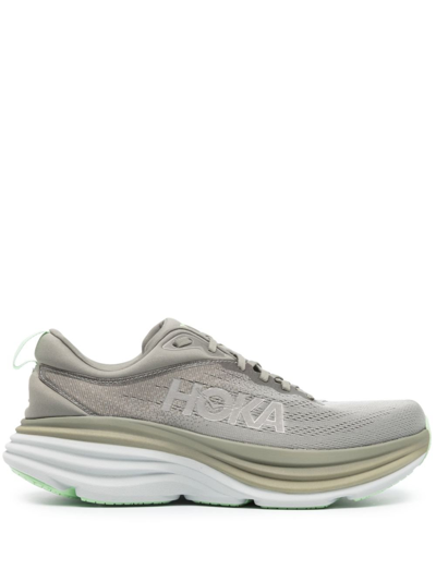 Shop Hoka Grey Bondi 8 Running Sneakers In Green