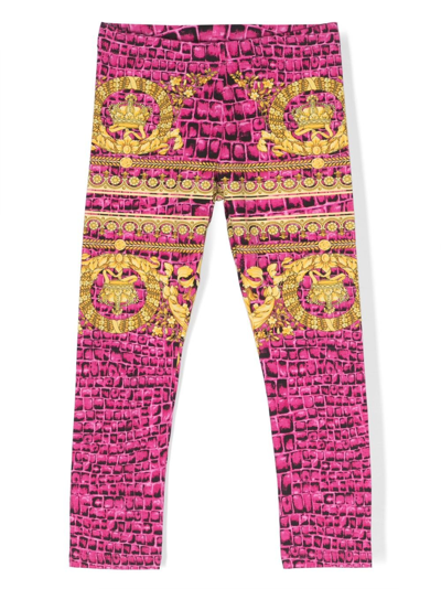 Shop Versace Pink Barocco Print Cotton Trousers