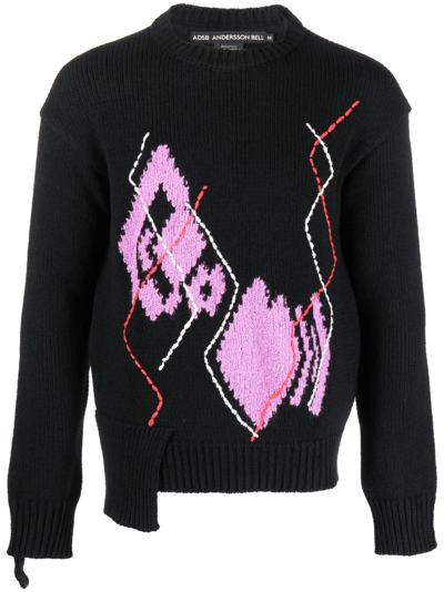 Shop Andersson Bell Black Argyle-pattern Cotton-blend Sweater