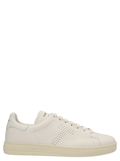Shop Tom Ford Logo Leather Sneakers White