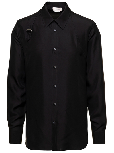 Shop Alexander Mcqueen Black Long Sleeved Shirt With Harness Detail In Silk Man