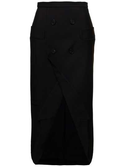 Shop Alexander Mcqueen Black Long Sartorial Skirt With Front Split In Wool Woman