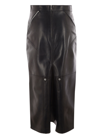 Shop Alexander Mcqueen Long Black Skirt With Zip Embellishment In Smooth Leather Woman
