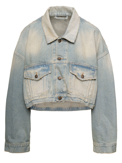 Shop Darkpark Gigi Light Blue Cropped Jacket With Bleach Effect In Cotton Denim Woman