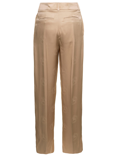 Shop Burberry Jane Beige High-waisted Relaxed Pants In Silk Woman