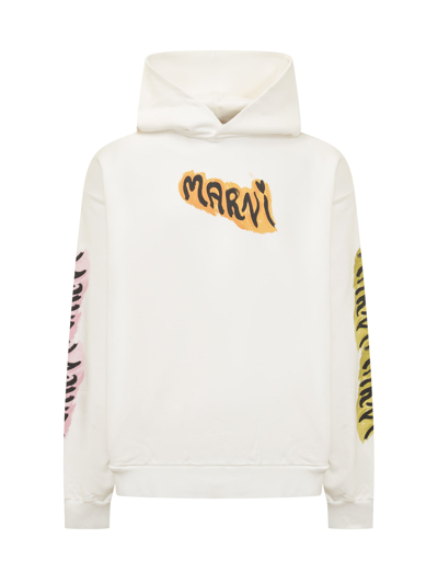 Shop Marni Hoodie With Logo In Natural White