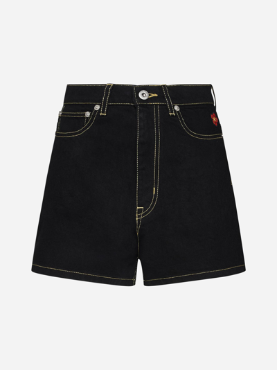 Shop Kenzo Denim Shorts In Rinse Black Denim