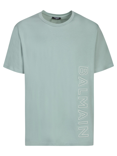 Shop Balmain Light Green Embossed Reflect T-shirt