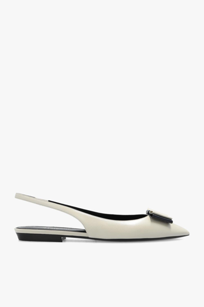Shop Saint Laurent Anais Leather Flats In Pearl/navy
