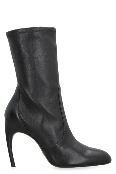 Shop Stuart Weitzman Luxecurve Leather Ankle Boots In Black