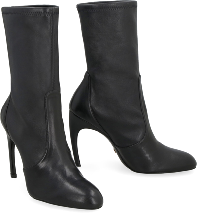 Shop Stuart Weitzman Luxecurve Leather Ankle Boots In Black