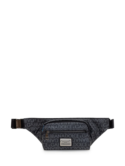 Shop Dolce & Gabbana Belt Bag With Logo In Nero/grigio