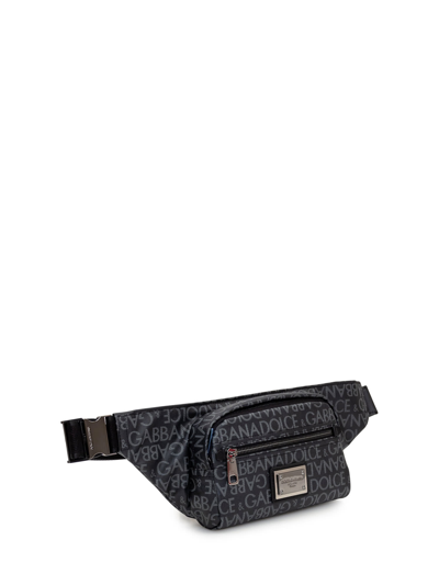 Shop Dolce & Gabbana Belt Bag With Logo In Nero/grigio