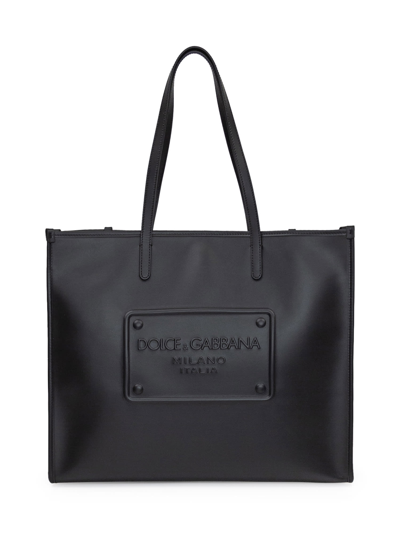 Dolce & Gabbana Smooth Leather Tote Bag In Black