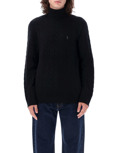 Shop Polo Ralph Lauren Cable Knit High-neck Sweater In Black