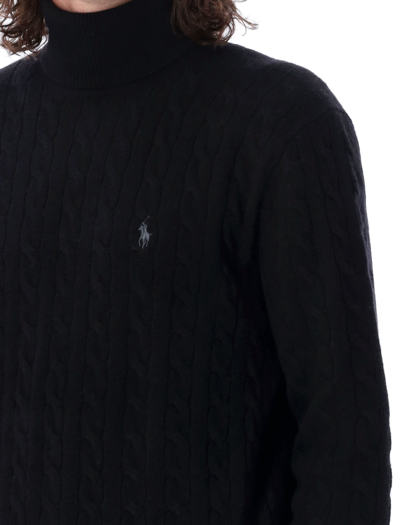 Shop Polo Ralph Lauren Cable Knit High-neck Sweater In Black