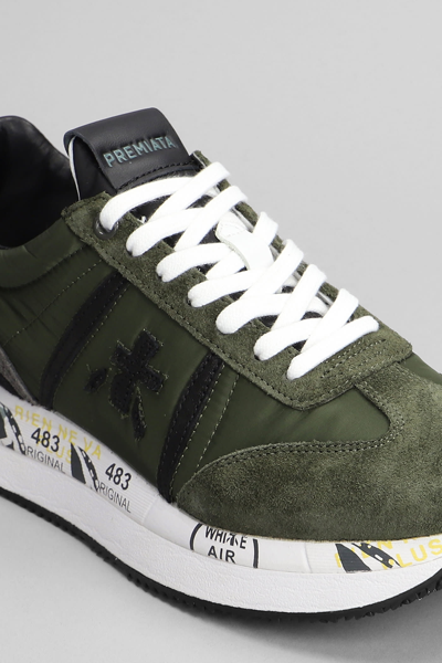 Shop Premiata Conny Sneakers In Green Suede And Fabric