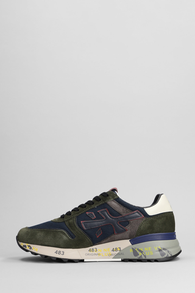 Shop Premiata Mick Sneakers In Green Suede And Fabric