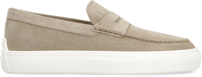 Shop Tod's Suede Loafers In Taupe