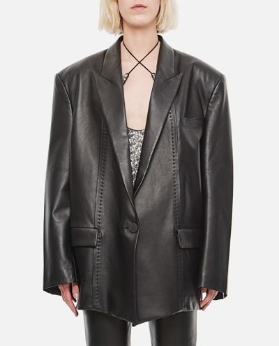 Shop Attico Leather Short Coat In Black