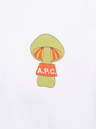 Shop Apc White Crewneck T-shirt With Branded Mushroom Print In Cotton Man