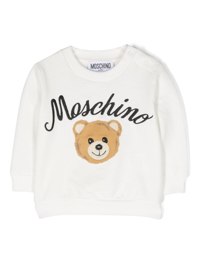 Shop Moschino Felpa Teddy Bear Bianca In Cotone Baby Boy In Rosa