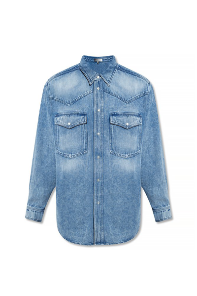 Shop Isabel Marant Washed Long Sleeved Shirt Jacket In Blue