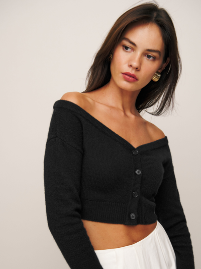 Shop Reformation Millie Cashmere Off The Shoulder Cardigan In Black