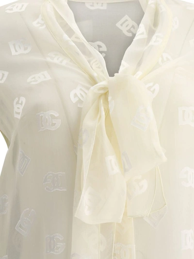 Shop Dolce & Gabbana "dg" Blouse With Ribbon In Beige