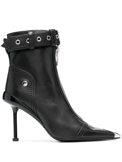 Shop Alexander Mcqueen Leather Heel Ankle Boots In Black