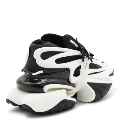 Shop Balmain Black And White Leather Unicorn Sneakers