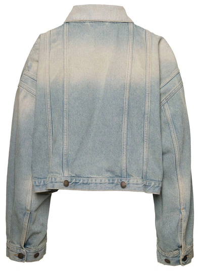 Shop Darkpark 'gigi' Light Blue Cropped Jacket With Bleach Effect In Cotton Denim Woman
