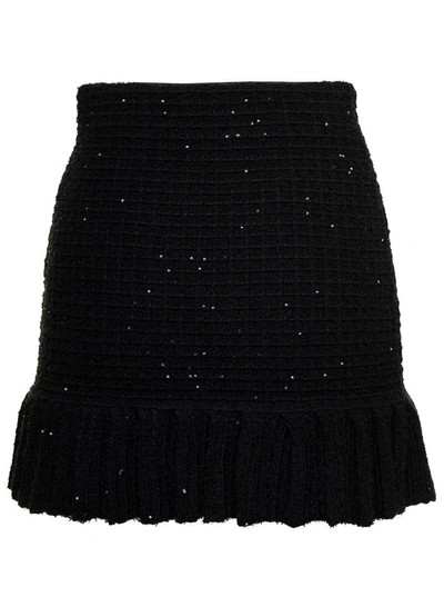 Shop Self-portrait Sequin Textured Skirt In Black
